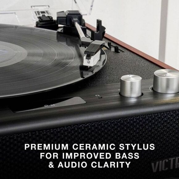 Open Box - Victrola - Brighton Record Player Turntab Black/Brown - Picture 4 of 10